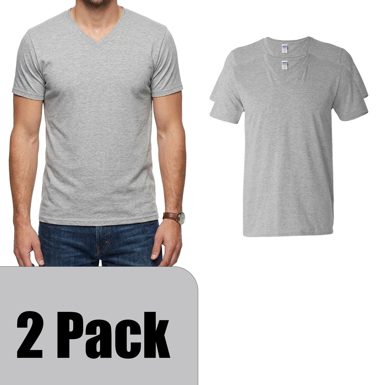 Gildan Men's Softstyle V-Neck T-Shirt, Short Sleeve Blank Tee for Craft & DIY Printing, Sport Grey